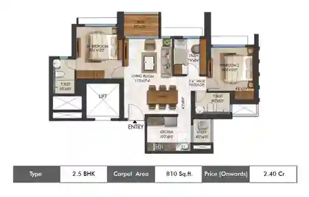 2.5 BHK-810 SqFt