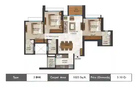 3 BHK-1025 SqFt